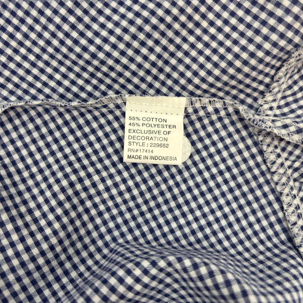 Miss Elaine Nightgown Women L Navy Gingham Floral Embroidered Ruffle Sleepwear - Picture 9 of 10